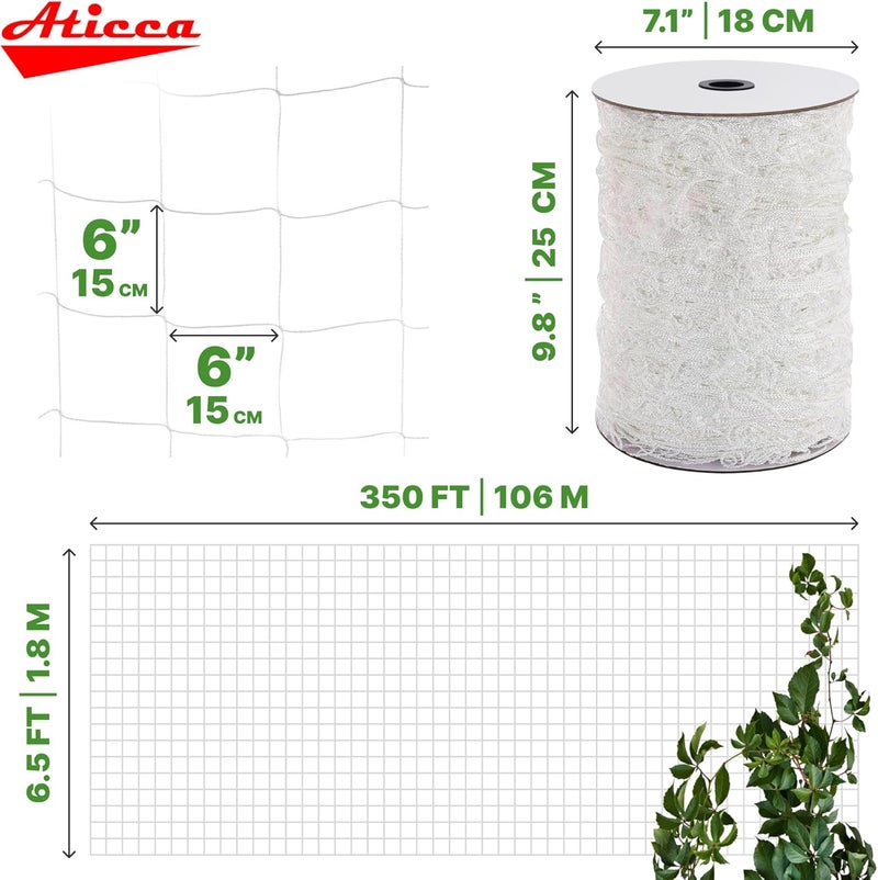 Aticca Trellis Netting 6.5 x 350 ft Heavy Duty Polyester Plant Support Netting White - 6 Inch Garden Rope Trellis on Roll - Mesh Twine for Growing Vine Climbing Plants, Flowers, Peas, and Tomatoes. - Image 2